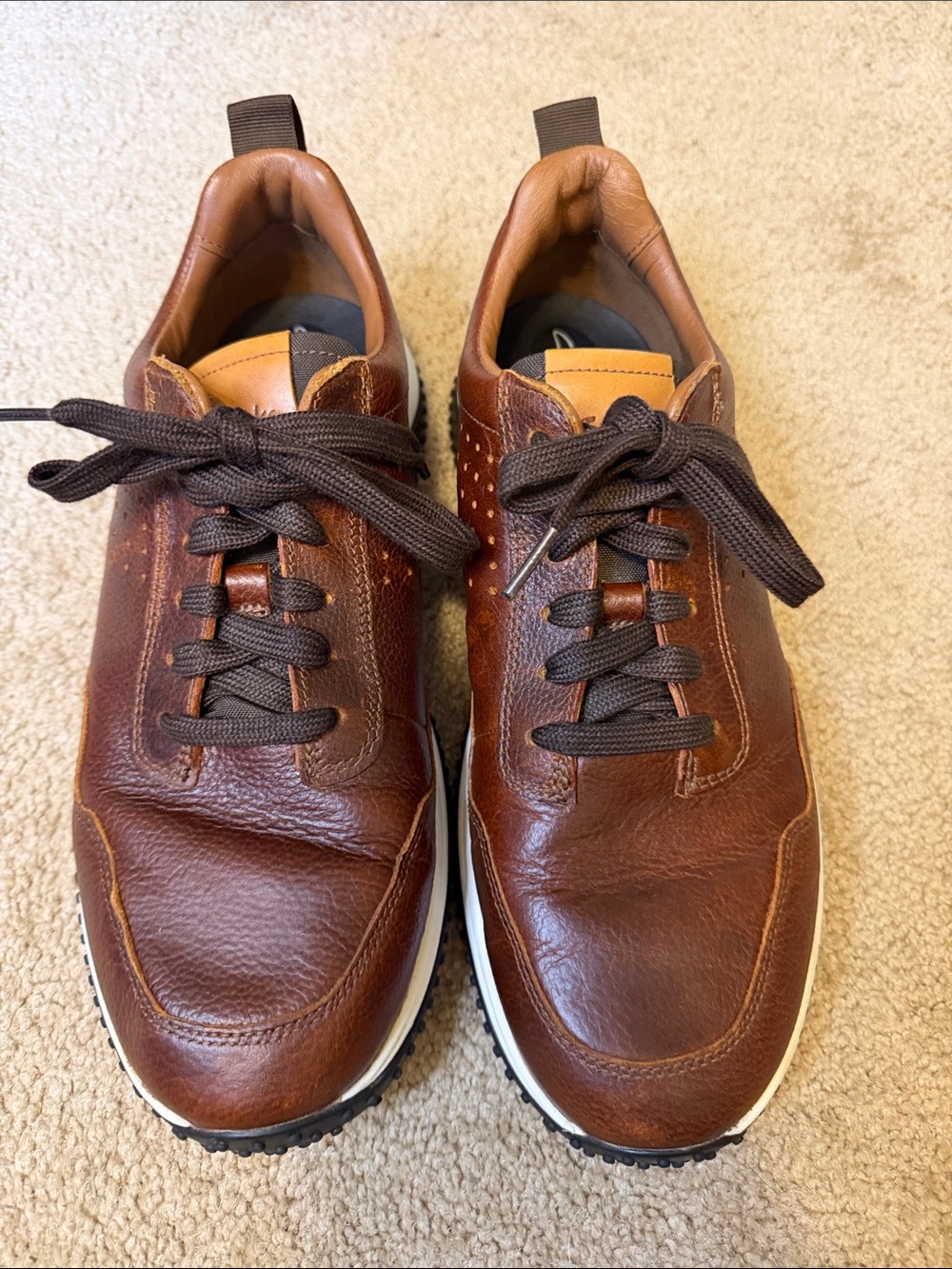 Clarks Puxton Lace Brown Pebbled Leather Sneakers Size 9 M